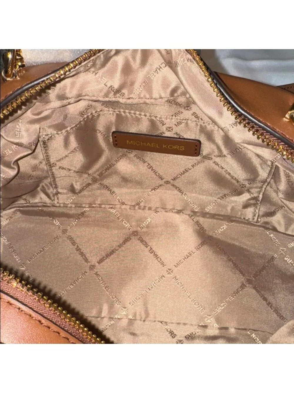 Michael Kors Bag Jet Set Signature Brown Leather Satchel Crossbody